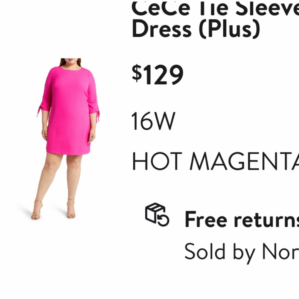CeCe Tie Sleeve Shift Dress. Plus size 14W. Beautiful Magenta color.